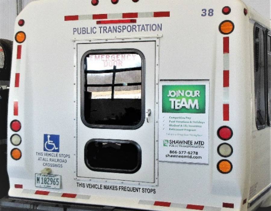 Shawnee Mass Transit bus with a spot to advertise your business on the back door